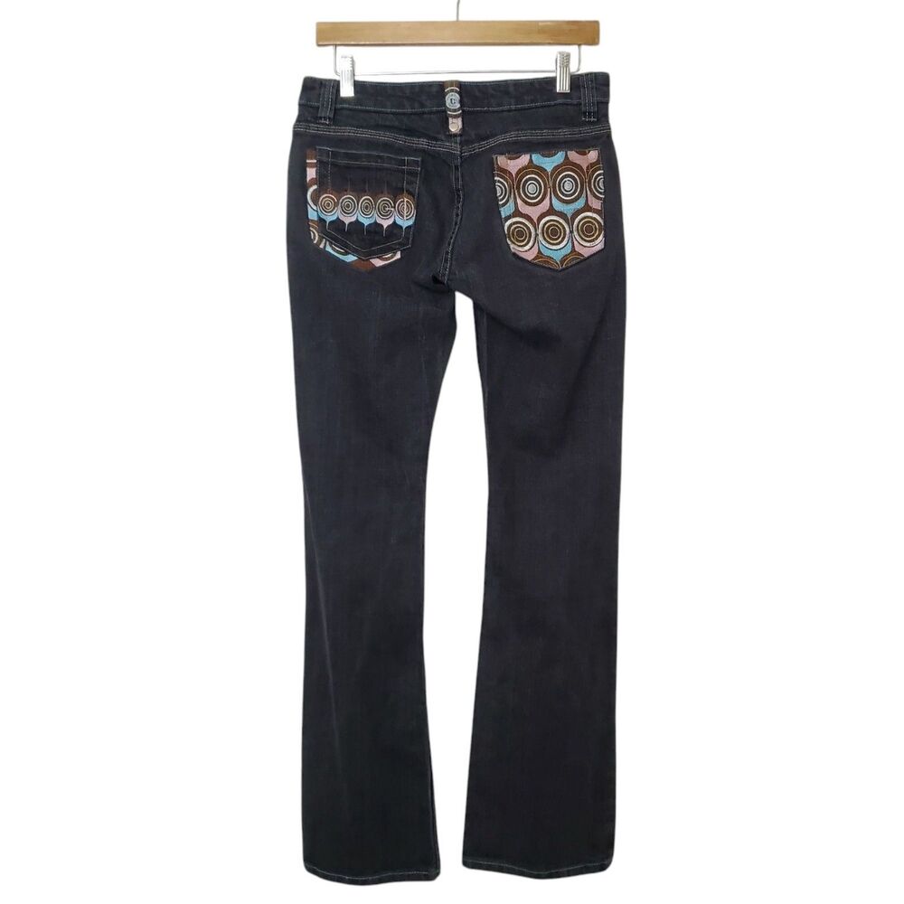 Coogi Womens Low Rise Straight Leg Jeans Size 9/10 Pink Blue Brown Embroidery